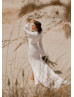 Long Bell Sleeves Ivory Lace Slit Stunning Wedding Dress